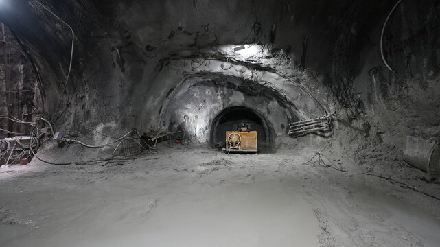 drilling machine excavates in subway tunnel construction