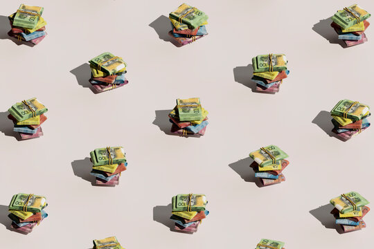 3D Render of Repeating Piles of Australian Banknotes