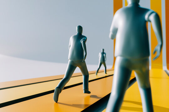 Abstract 3D Business Figures on Rising Graph Pathways