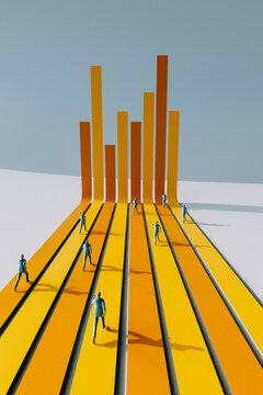 Abstract Business Growth Concept with People on 3D Graph Pathway
