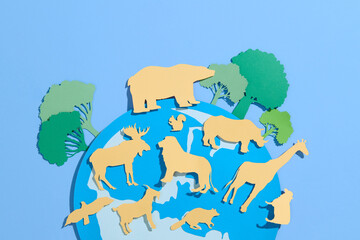 World Wildlife Day with the animals, Paper art and craft style.