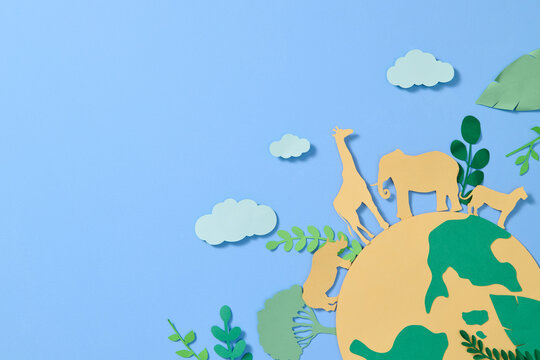 World Wildlife Day with the animal in forest , Paper art and paper