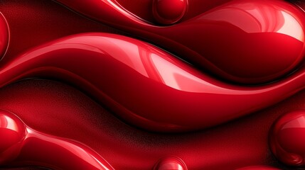 Glossy red abstract wavy pattern with reflective surfaces and smooth curves