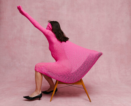 Unique Artistic Expression in Bold Pink Fashion Design