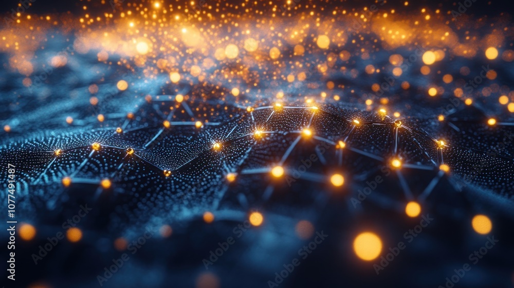 Aufkleber abstract digital network with glowing points and lines on a blue background.