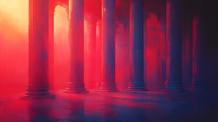 Ancient Pillars in Red Glow
