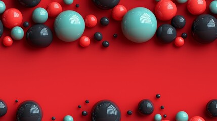 Abstract floating spheres on red background: modern geometric design