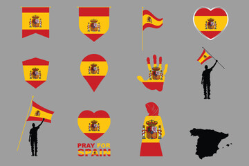 Fototapeta premium Flag of Spain Set, Original and simple Spain flag Bundle, vector illustration of Spain flag Collection 