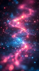 A vibrant cosmic scene filled with swirling colors and luminous particles.