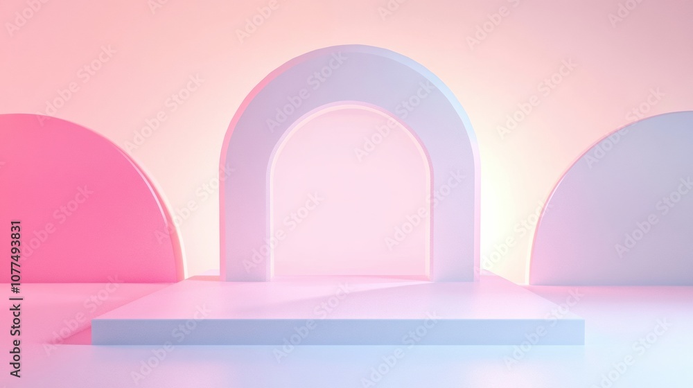 Poster soft hues and geometric forms interact harmoniously, establishing a calming environment ideal for in