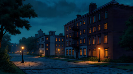 An Enchanting Nighttime Capture of a Brooklyn University Campus Blending Student Energy with Striking Modern Design