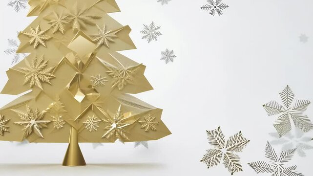 modern New Year&rsquo;s brochure cover design featuring abstract gold trees snowflakes minimalist Christmas style perfect event marketing greeting cards booklet flier merry happy year 2025 banner  
