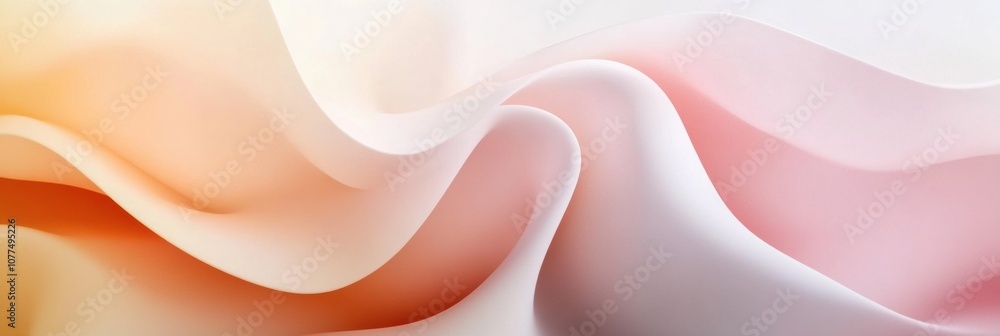 Poster soft waves of abstract shapes flow seamlessly in a gradient of pastel colors, evoking tranquility an