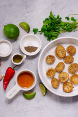 King Oyster Mushrooms with Chili, Lime and Cilantro .selective focus
