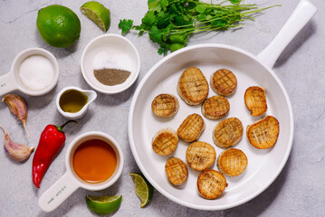 King Oyster Mushrooms with Chili, Lime and Cilantro .selective focus