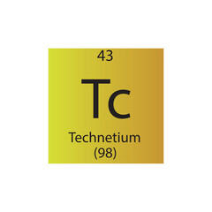 Tc Technetium Transition metal Chemical Element Periodic Table. Simple flat square vector illustration, simple clean style Icon with molar mass and atomic number for Lab, science or chemistry class.