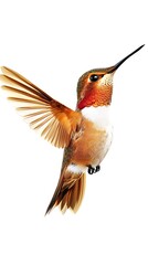 Obraz premium Male rufous hummingbird perched gracefully on a white background image.