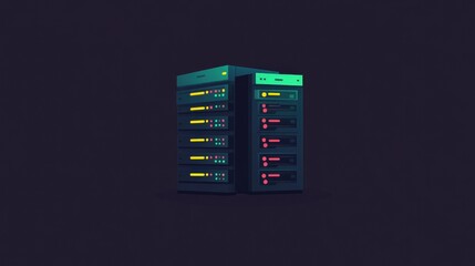 A cluster of servers with blinking lights indicates data activity in a dark environment, emphasizing advanced technology in action. Generative AI