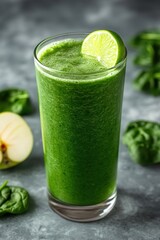 Fototapeta premium Fresh green smoothie with lime in tall glass