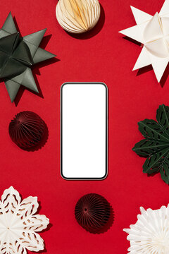 Smartphone mockup on a Christmas theme background
