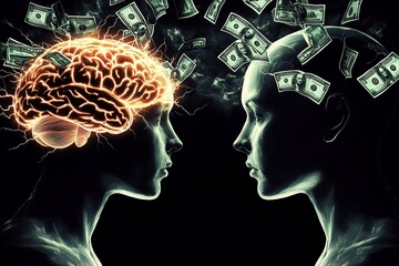 Monetary Mind Conceptual Illustration of Brain Activity and Money Flow