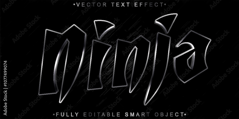 Poster fighter ninja silver vector fully editable smart object text effect