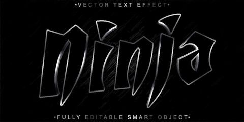 Fighter Ninja Silver Vector Fully Editable Smart Object Text Effect © HUMA