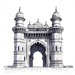 Obraz premium Hand drawn Hyderabad charminar on white background sketch 