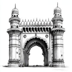 Obraz premium Hand drawn Hyderabad charminar on white background sketch 