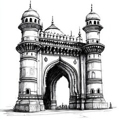Obraz premium Hand drawn Hyderabad charminar on white background sketch 