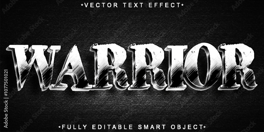 Poster silver warrior vector fully editable smart object text effect