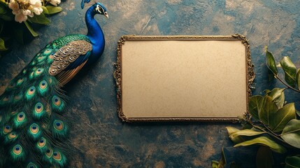 Indian wedding invitation on a table with peacock design " ai generator " 