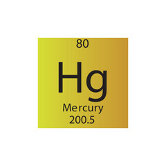 Hg Mercury Transition metal Chemical Element Periodic Table. Simple flat square vector illustration, simple clean style Icon with molar mass and atomic number for Lab, science or chemistry class.