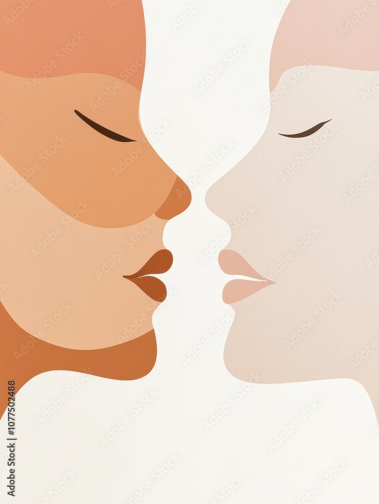 Leinwandbilder two abstract silhouettes of faces in soft pastel colors represent deep communication and empathy bet