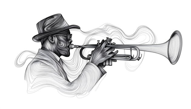 man playing trumpet black and white line art clip art preview