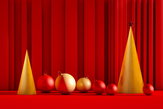 Festive gold and red Christmas display on a vibrant background