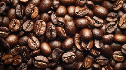 Close-up of roasted coffee beans texture with rich tones.