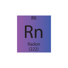 Rn Radon Noble gas Chemical Element Periodic Table. Simple flat square vector illustration, simple clean style Icon with molar mass and atomic number for Lab, science or chemistry class.