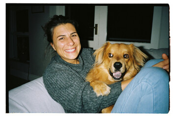 Happy pet owner portrait