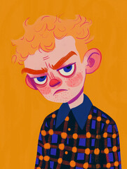 portrait series: unhappy boy on orange background