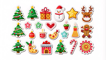 Merry Christmas celebration sticker festive vector isolated set white background