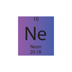 Ne Neon Noble gas Chemical Element Periodic Table. Simple flat square vector illustration, simple clean style Icon with molar mass and atomic number for Lab, science or chemistry class.