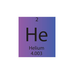 He Helium Noble gas Chemical Element Periodic Table. Simple flat square vector illustration, simple clean style Icon with molar mass and atomic number for Lab, science or chemistry class.