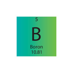 B Boron Metalloid Chemical Element Periodic Table. Simple flat square vector illustration, simple clean style Icon with molar mass and atomic number for Lab, science or chemistry class.