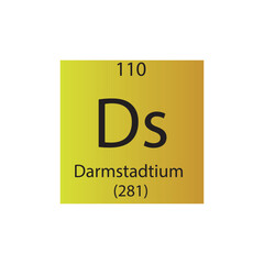Ds Darmstadtium  Chemical Element Periodic Table. Simple flat square vector illustration, simple clean style Icon with molar mass and atomic number for Lab, science or chemistry class.