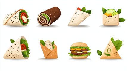 Rolls, and Burgers on White Background for Culinary and Food-Related Designs and Marketing Projects