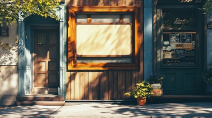 A charming storefront with wooden accents and warm shadows in a quiet neighborhood