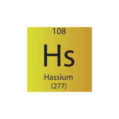 Hs Hassium Transition metal Chemical Element Periodic Table. Simple flat square vector illustration, simple clean style Icon with molar mass and atomic number for Lab, science or chemistry class.