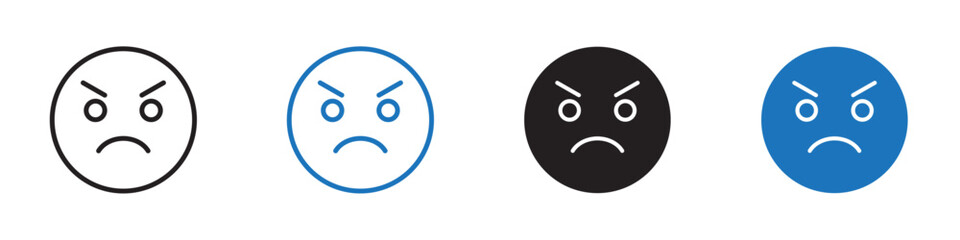 Angry icon Vector set outline