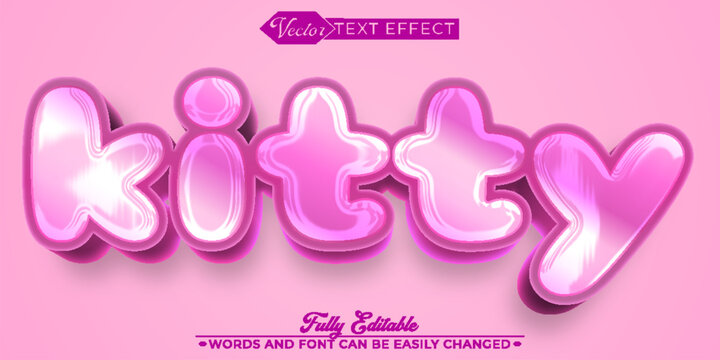 Cartoon Pink Kitty Vector Editable Text Effect Template